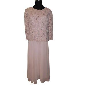 Alex Evenings NWT 3/4 Sleeve Stretch Sequin Lace Bodice One-Piece Gown Size 12